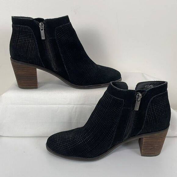 Lucky Brand Women's 7.5 Ankle Boots Black Grained Suede Wood Block Heel Casual - Picture 6 of 8
